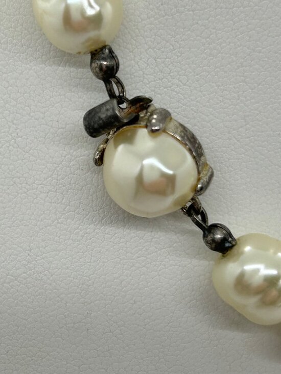Vintage Faux Baroque Pearl Choker Necklace 15" With Box Clasp Elegant - Picture 8 of 16